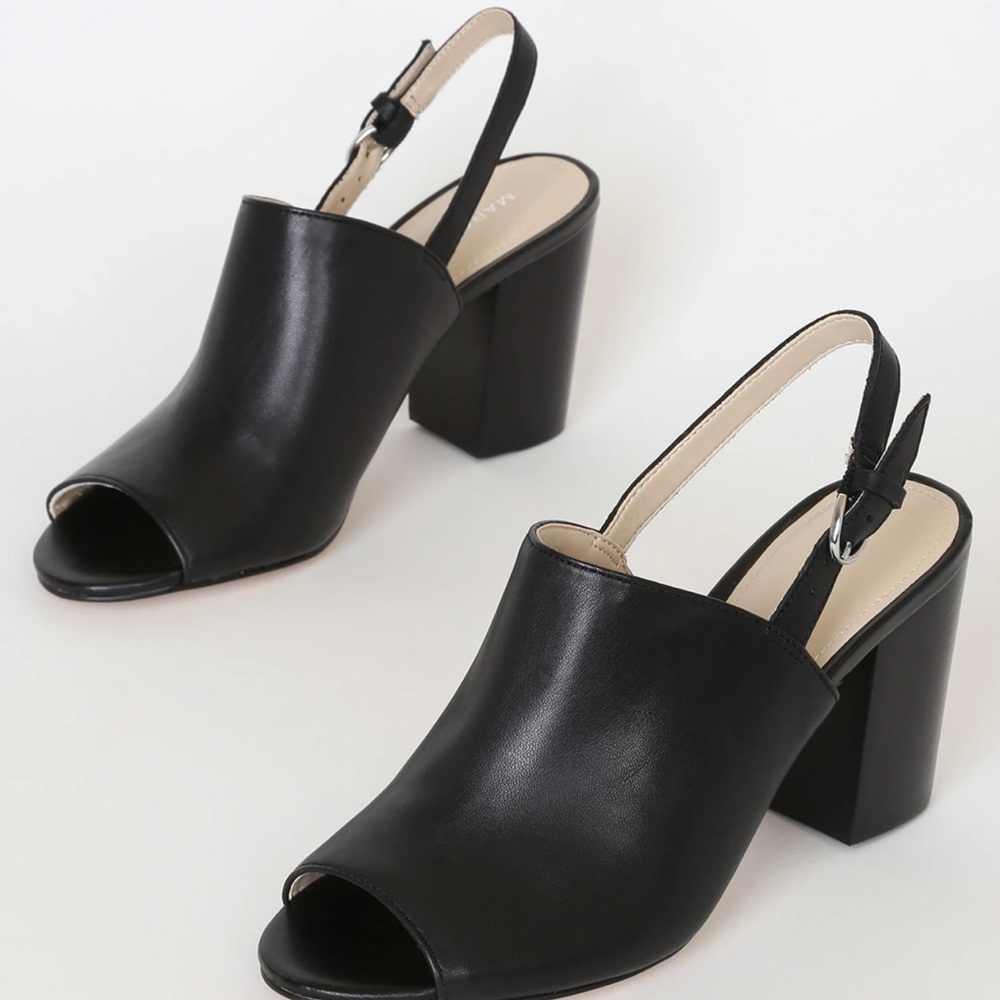 Lulus Marc Fisher Wala Black Leather Slingback Peep-Toe Mules